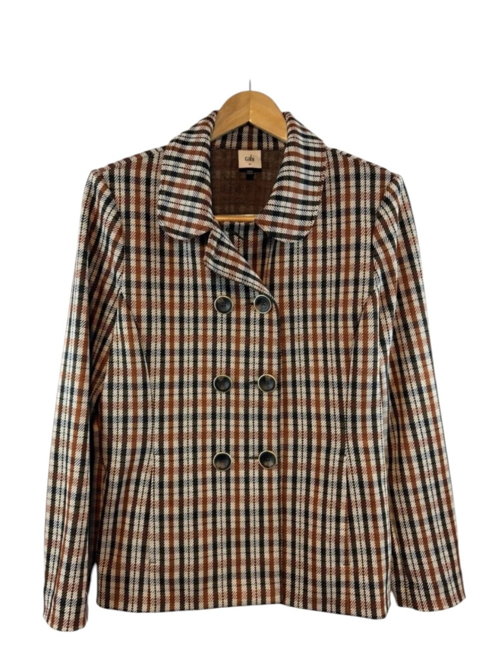 Cabi Jazzy Jacket Toffee Plaid Blazer Brown Black Country Club Style #4118 Sz M